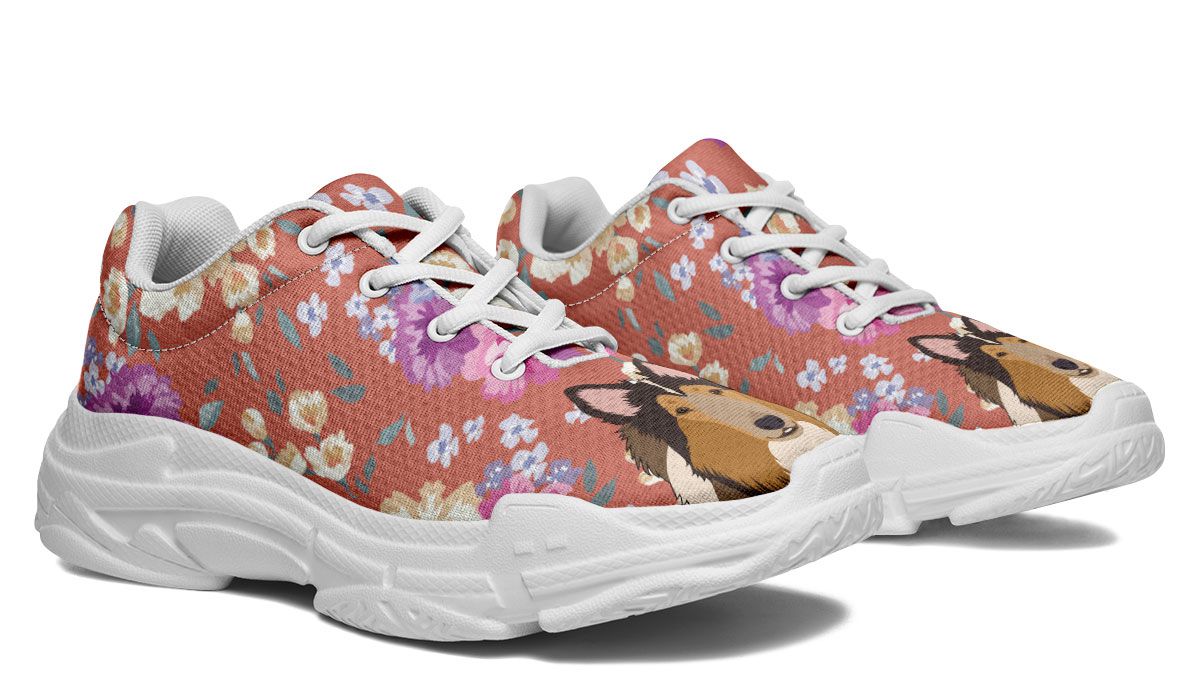 Rough Collie Dog Portrait Chunky Sneakers