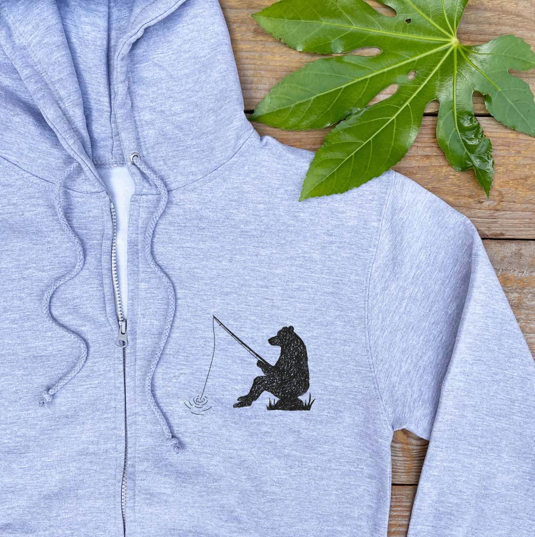 Gone Fishing Bear Zip Up Hoodie